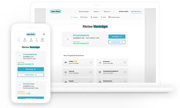 Screenshot aus dem Adam Riese Kundenportal zum Vertrag